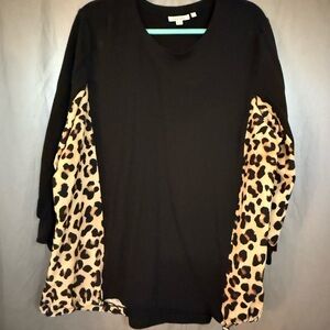 Chico's Black With Animal Print Top Sz 4=XXL
